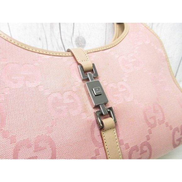 GUCCI GG  Jackie O Hobo Pink Shoulder Bag Sherry Monogram Web Leather - Picture 10 of 14